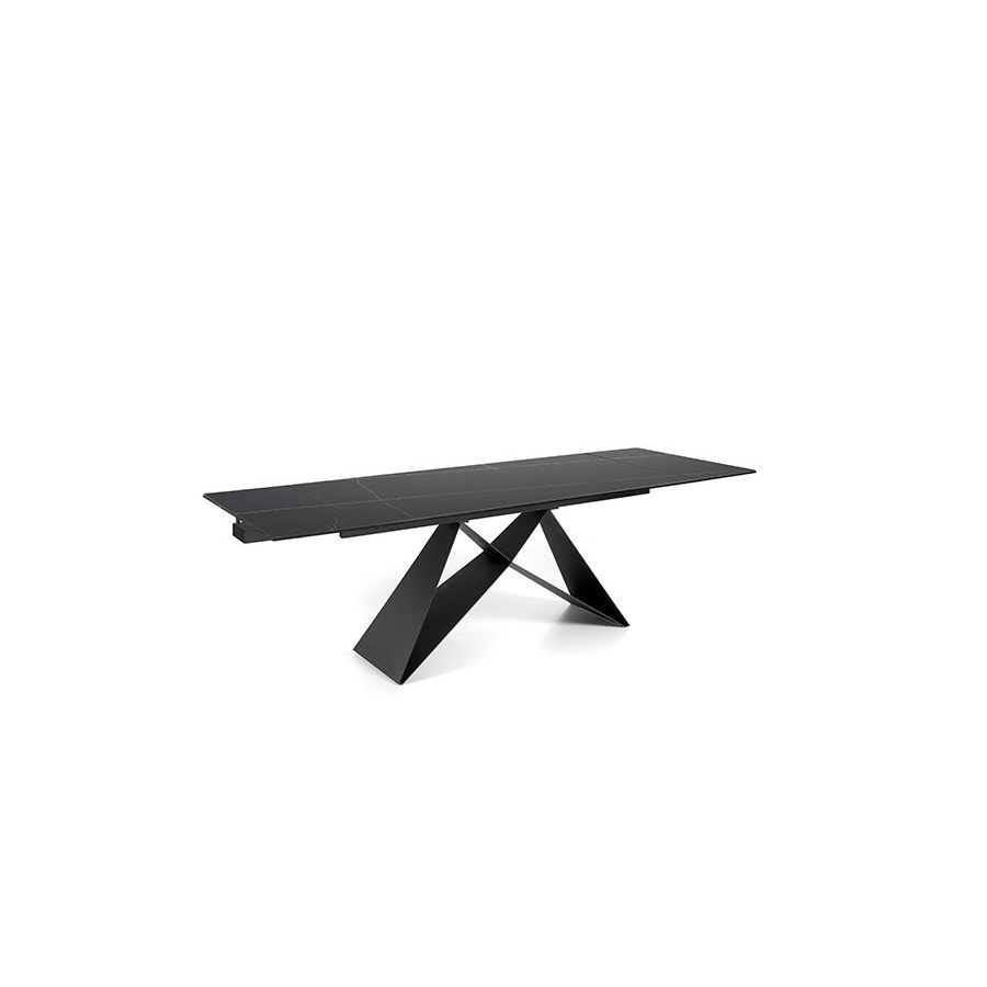Mesa Mumm Keramic extensible con pie central metálico y tapa porcelánica