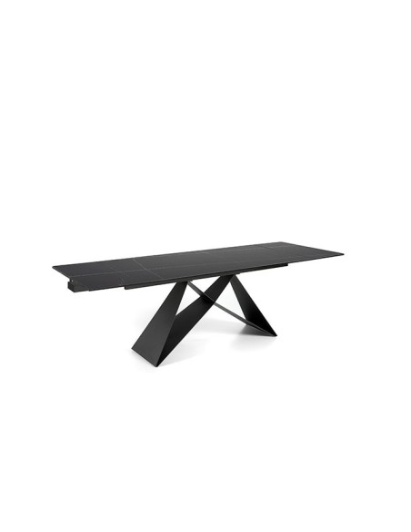 Mesa Mumm Keramic extensible con pie central metálico y tapa porcelánica