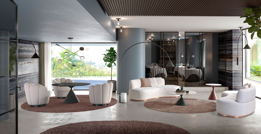 Sillón Tonbo Lounge tapizado con base de metal