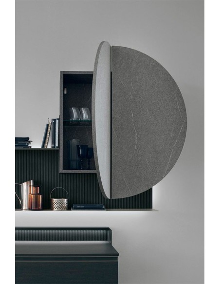 Detalle del mueble funcional y decorativo  que recuerda a la luna llena del salón Atlante 101 de Tomasella
