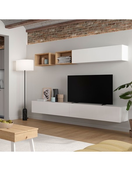 Salon Block 440, fabricado en melamina y acabado en blanco y artisán