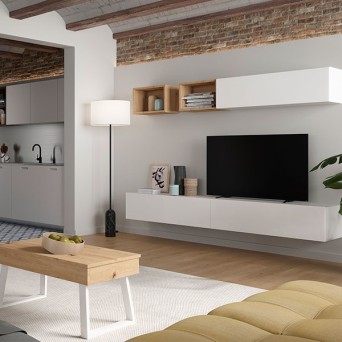 Salon Block 440, fabricado en melamina y acabado en blanco y artisán 2