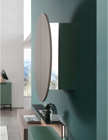 Detalle del mueble alto Dot  con espejo lateral del Salón Atlante 118 de Tomasella