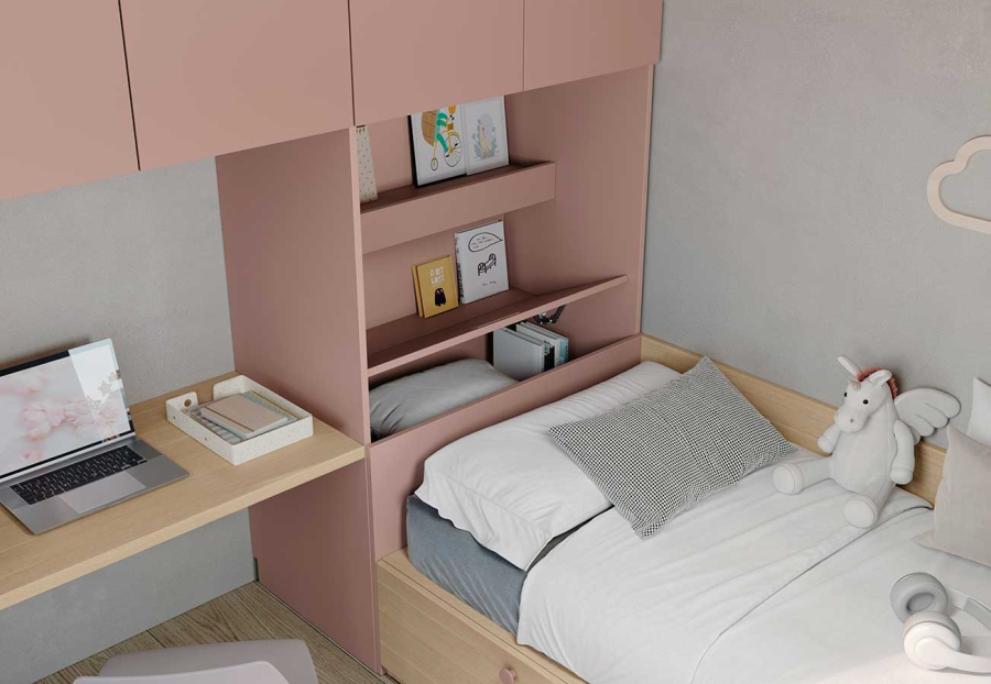Habitación juvenil con estanterías