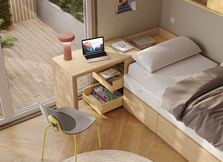 Dormitorio con escritorio extraible