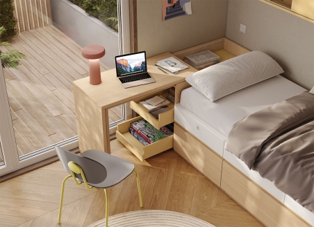 Dormitorio con escritorio extraible