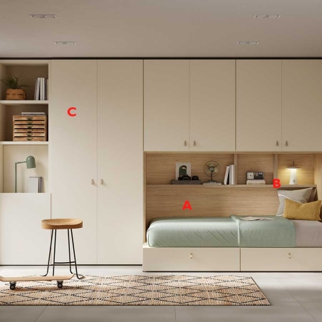 Dormitorio juvenil con cajones fabricado en melamina