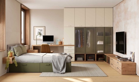 Dormitorio juvenil con armario y zona de estudio