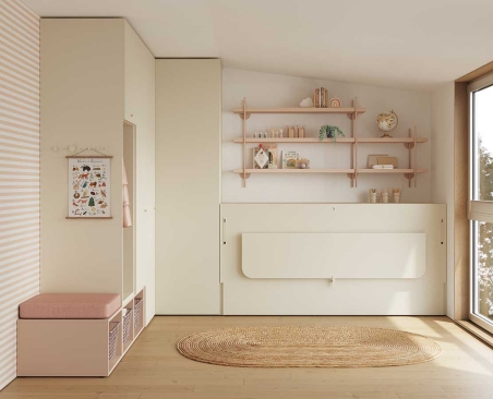 Habitación juvenil con cama abatible y armario