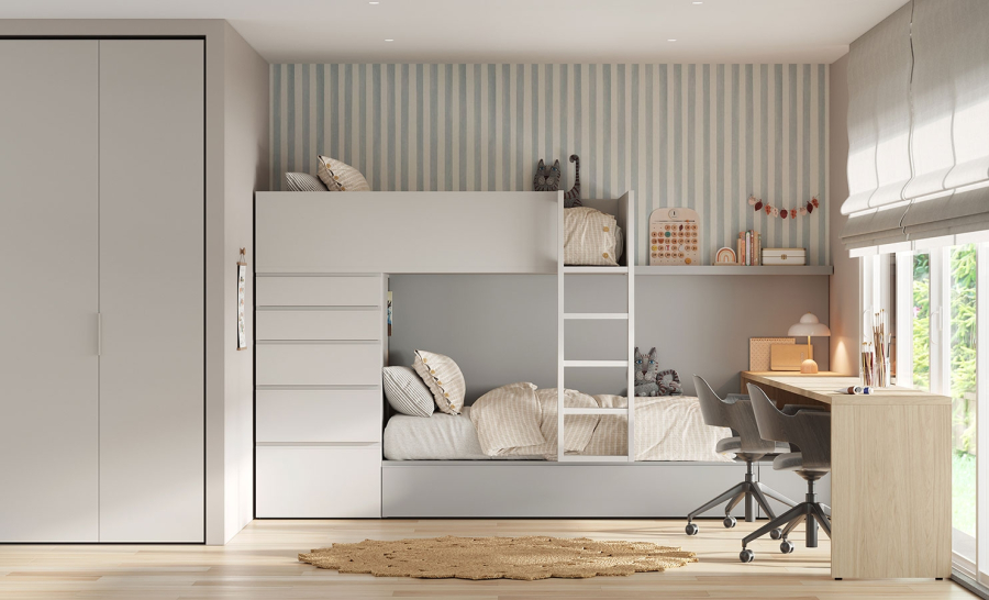 Dormitorio juvenil con litera tren