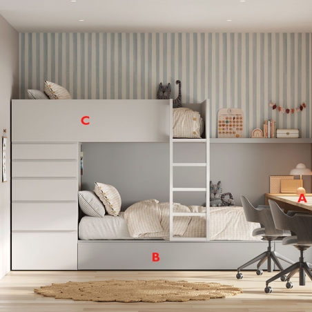 Habitación juvenil con litera fabricado en melamina