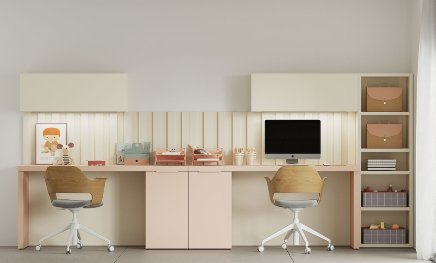 Zona de estudio doble fabricada en melamina
