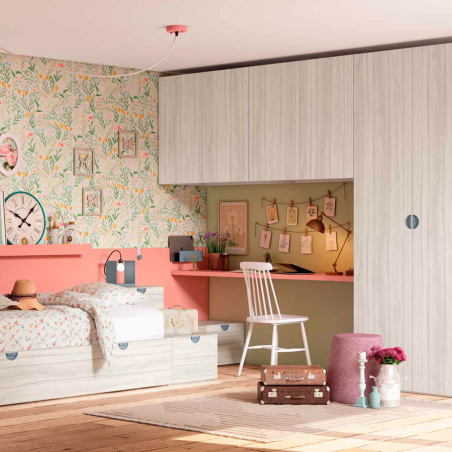 Dormitorio juvenil con zona de estudio y armario