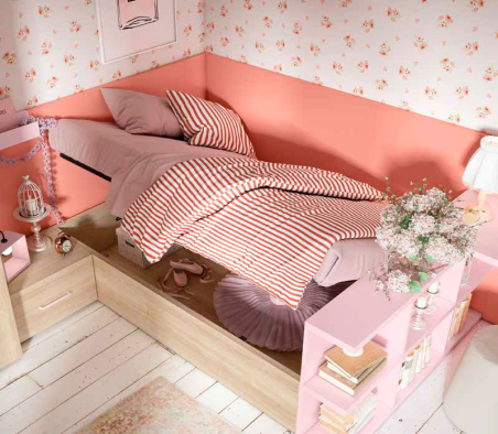 Habitación juvenil con canapé abatible.
