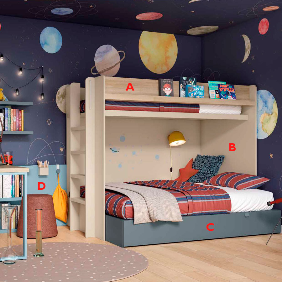 Dormitorio juvenil completo con literas