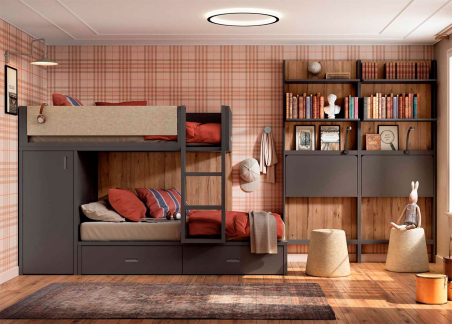 Habitación juvenil con litera tren