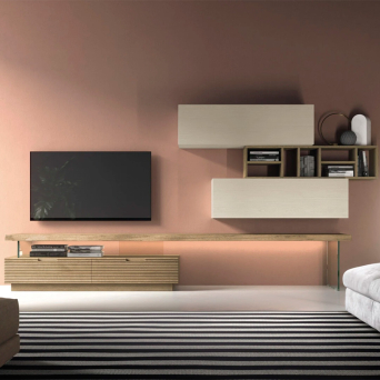Composición de salón L27, de Devina Nais, en madera maciza de roble y chapa de madera