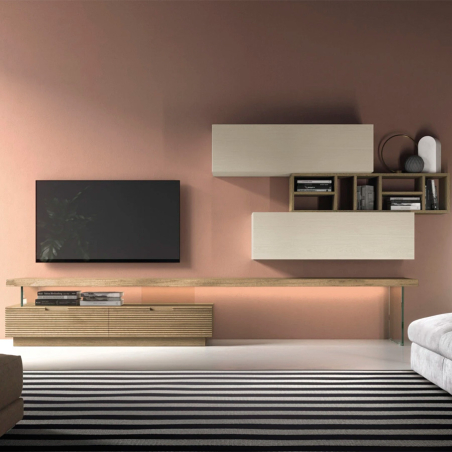 Composición de salón L27, de Devina Nais, en madera maciza de roble y chapa de madera