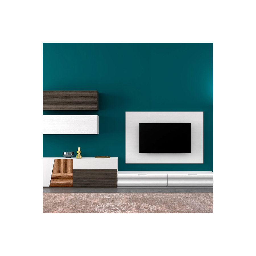 Composición de salón L13 de Devina Nais, en madera maciza de roble y chapa de madera