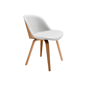 Silla Danny S con base y carcasa de madera y asiento y respaldo tapizado en ecopiel blanca