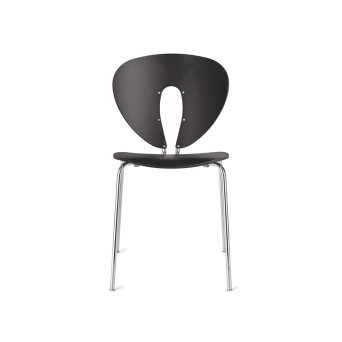 silla globus de Stua en polipropileno negro con estructura metálica cromada vista frontal
