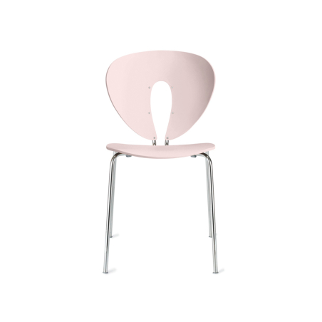 silla globus de Stua en polipropileno rosa con estructura metálica cromada vista frontal