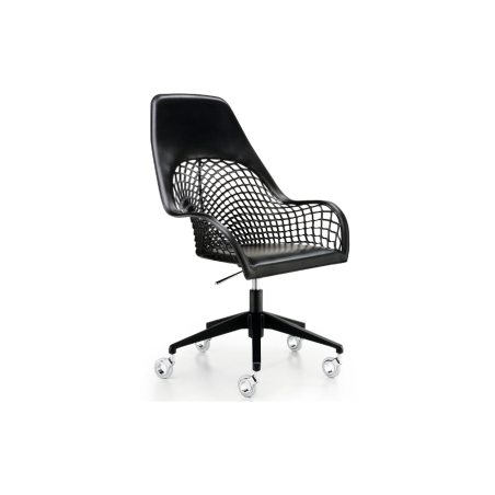 Silla Guapa DPA con base de 5 radios giratoria y asiento en cuero de malla color negro