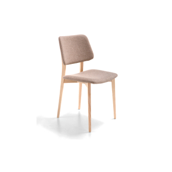 Silla Joe S L TS con estructura de madera y asiento y respaldo tapizado en tela beige