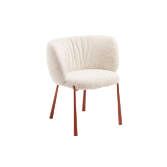 Silla Mys P M TS con patas de metal en color rojo oscuro y asiento tapizado en tela blanco roto