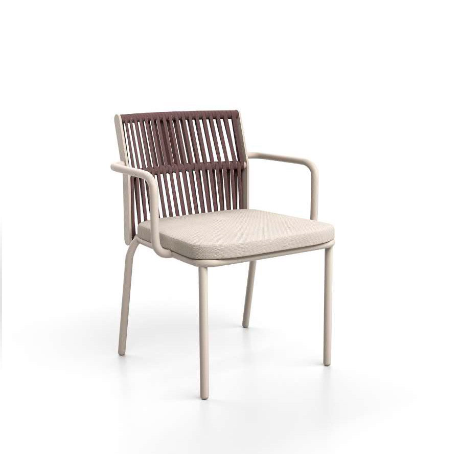 Silla de exterior Tempo con estructura de aluminio, respaldo trenzado y cojín de asiento