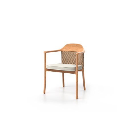 Silla Umbra con estructura de teca y fibra banana trenzada con cojín de asiento en color beige