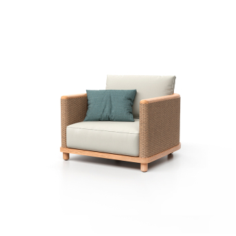 Sillón de terraza Umbra en madera de teca y fibra banana trenzada