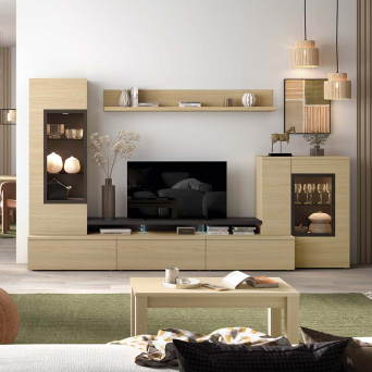 Salón Neo 311, fabricado en melamina y acabado nuez