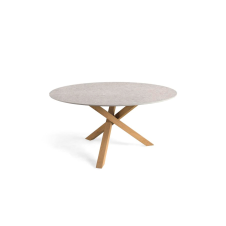 Mesa Ivana de Joenfa con patas de teca y sobre redondo porcelánico
