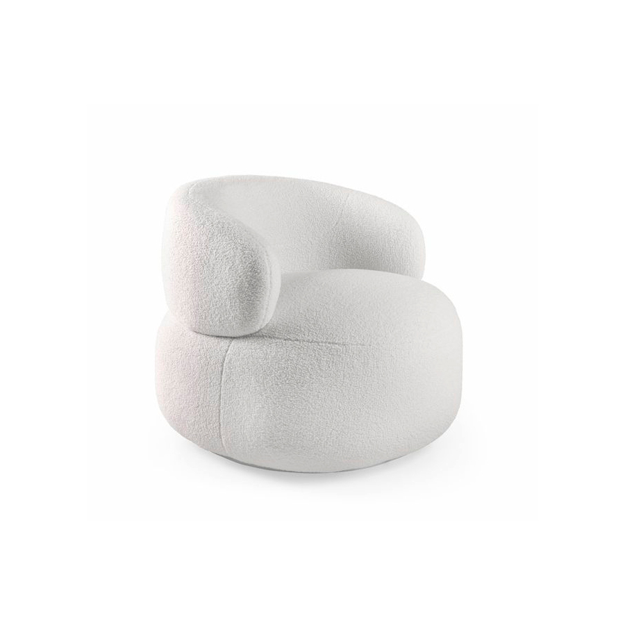 Sillón Levi de formas redondeadas y tapizado bouclé color blanco