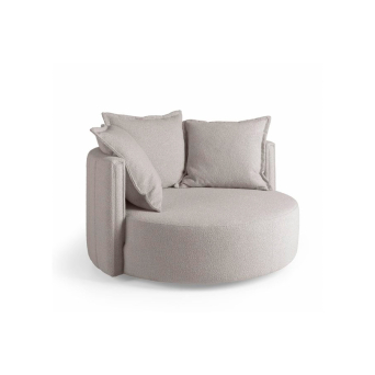 Sillón Gira de la firma Joenfa, giratorio y tapizado en tejido bouclé color gris clarito