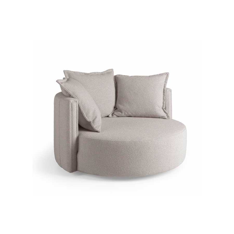Sillón Gira de la firma Joenfa, giratorio y tapizado en tejido bouclé color gris clarito