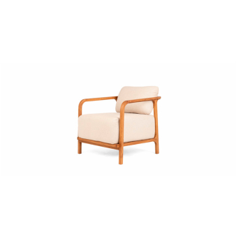 Sillón Pure con estructura de teca y tapizado en tejido beige