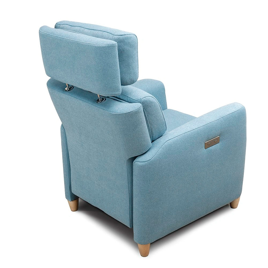 Sillón eléctrico Capri con botonera en tapizado azul claro