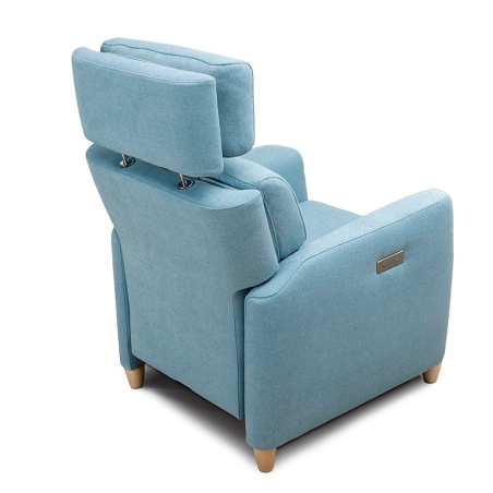 Sillón eléctrico Capri con botonera en tapizado azul claro