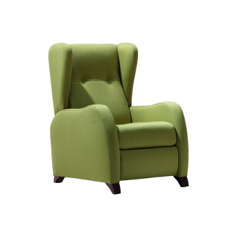 Sillón relax eléctrico Derby en color verde con patas en color wengué