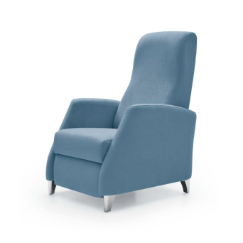 Sillón Koala con patas de acero cromado y tapizado en tela color azul