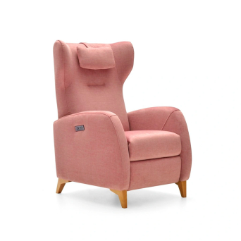 Sillón relax Lotus tapizado en tela con patas en madera de haya