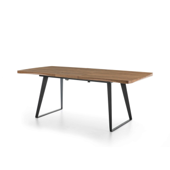 Mesa extensible DT-110 con patas metálicas negras y tapa laminada roble