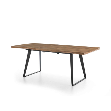 Mesa extensible DT-110 con patas metálicas negras y tapa laminada roble