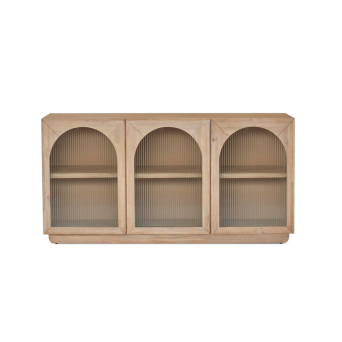Aparador Catania con tres puertas de madera maciza de acacia con cristal acanalado 2