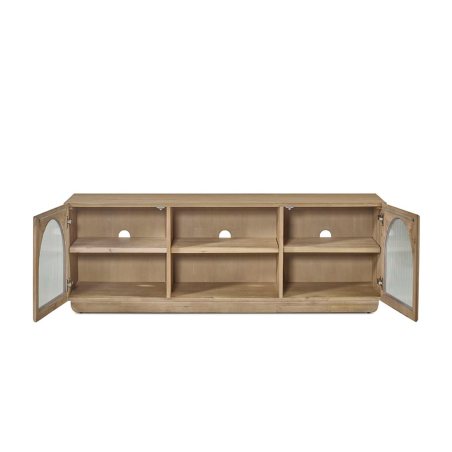 Mueble TV Catania abierto con divisores interiores en madera maciza de acacia