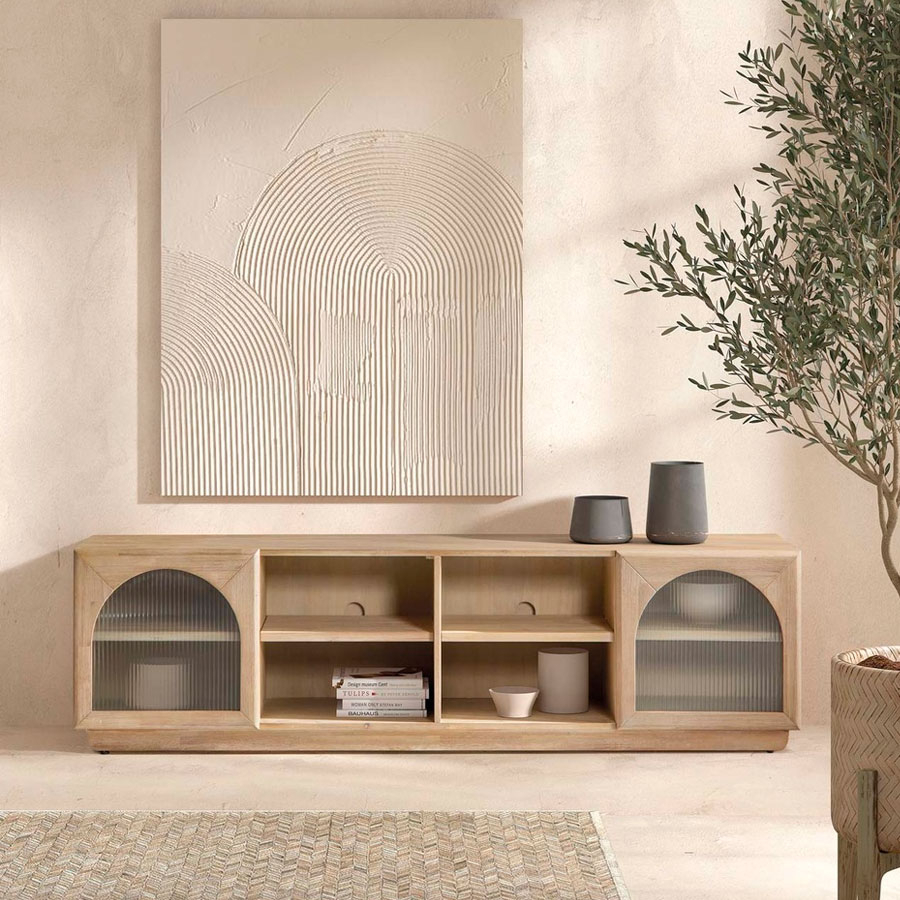 Ambiente con el mueble TV Acacia de 200cm.