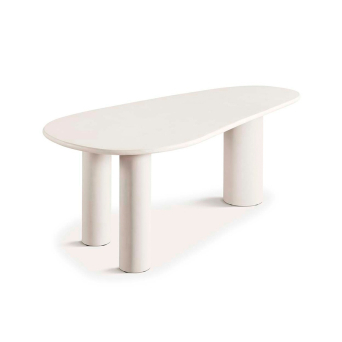 Mesa de comedor DT-525 con tres patas y sobre irregular en color cemento