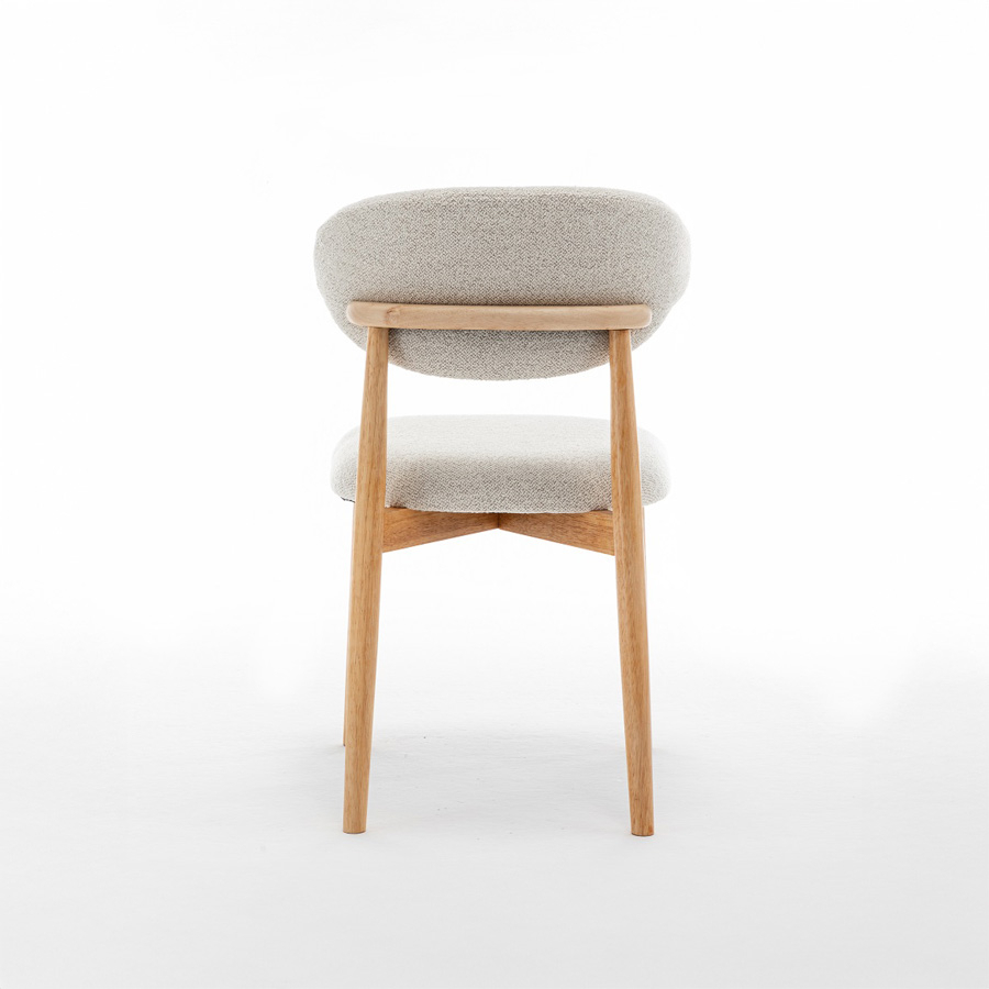 Trasera de la silla DC-416 con pata madera color roble y tejido blanco marfil